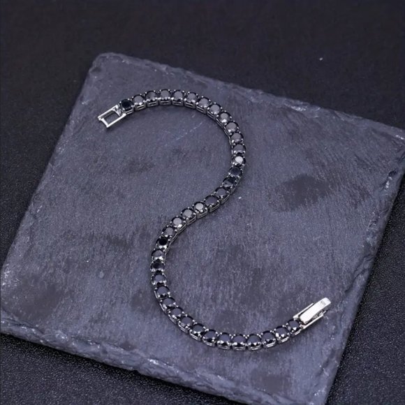 Solid Silver 1ct Black Onyx Womens Gemstone Tennis Bracelet Jewelry 7" 8" 1 ct - Picture 10 of 11